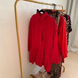 Vibrant Red Button-Up Dress